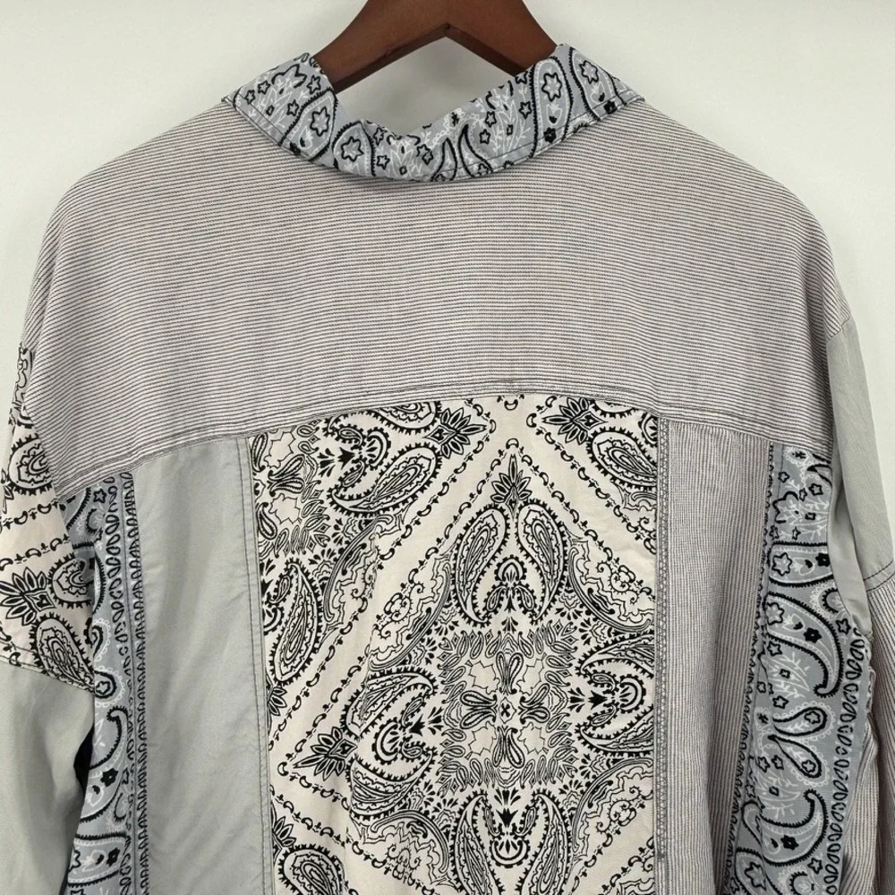 Free People All Patched Up Bandana Patchwork Button Up Shirt Sz S Lagenlook Boho - Picture 13 of 15